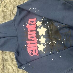 Blue Hoodie with Pink and White Star Accents